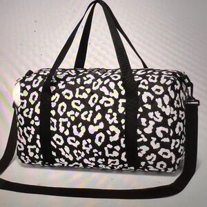 Stylish Black and White Leopard Print Duffle Bag